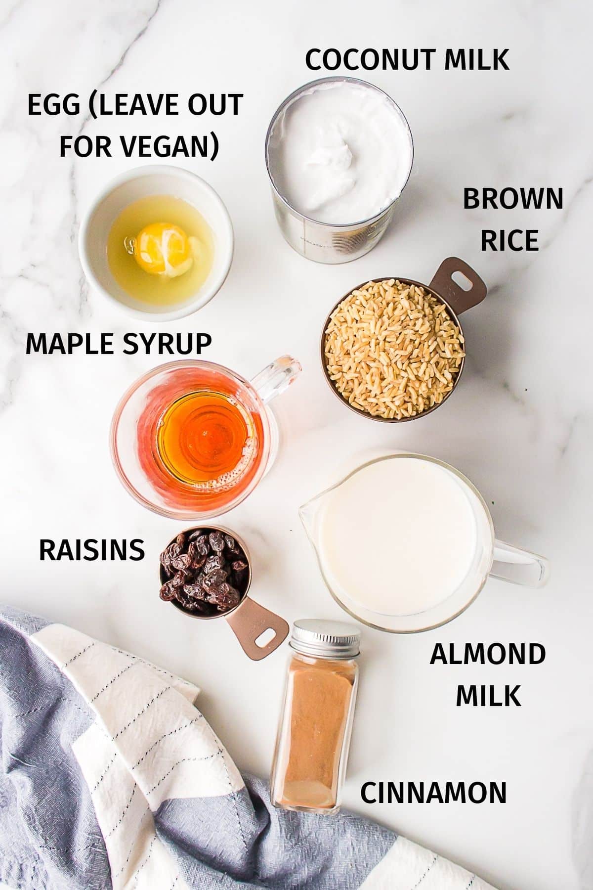ingredients for instant pot brown rice pudding.