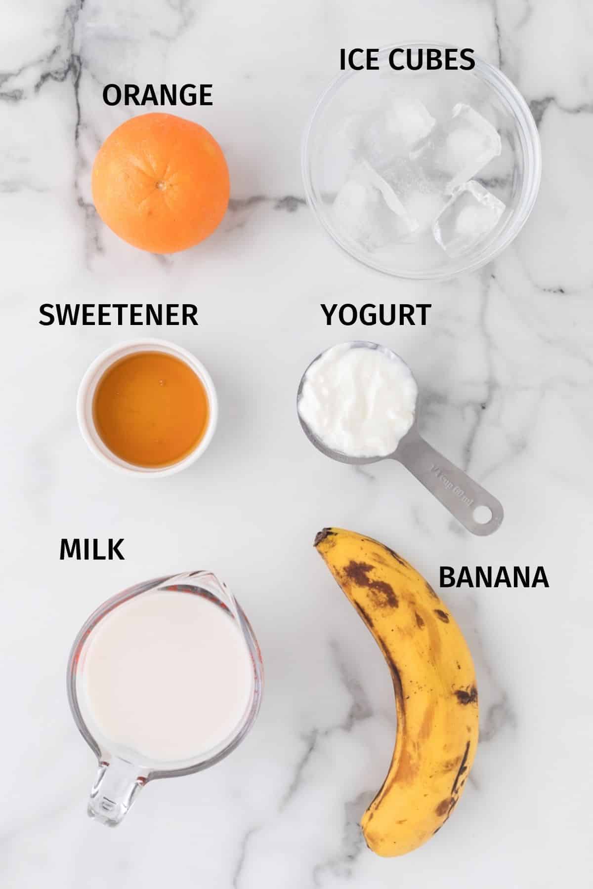 ingredients for orange banana smoothie