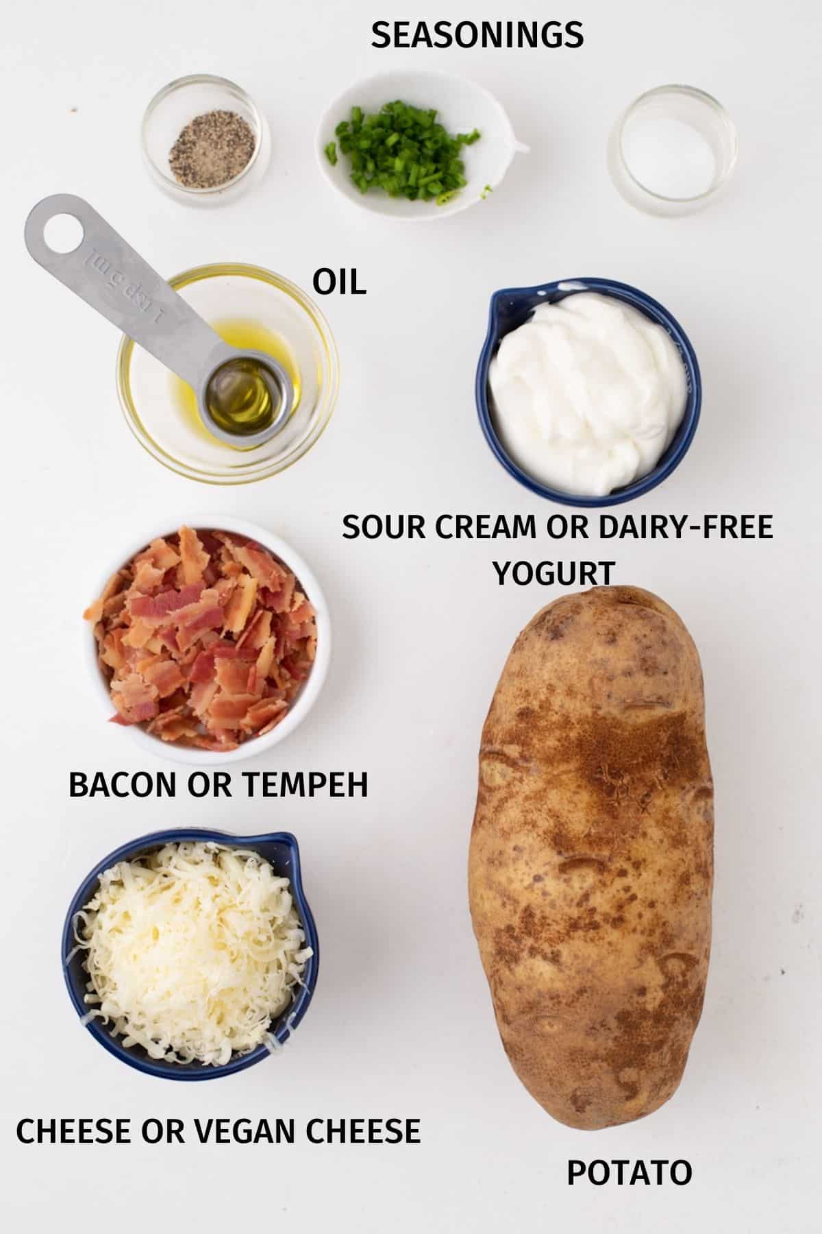 ingredients with labels for air fryer twice baked potatoes