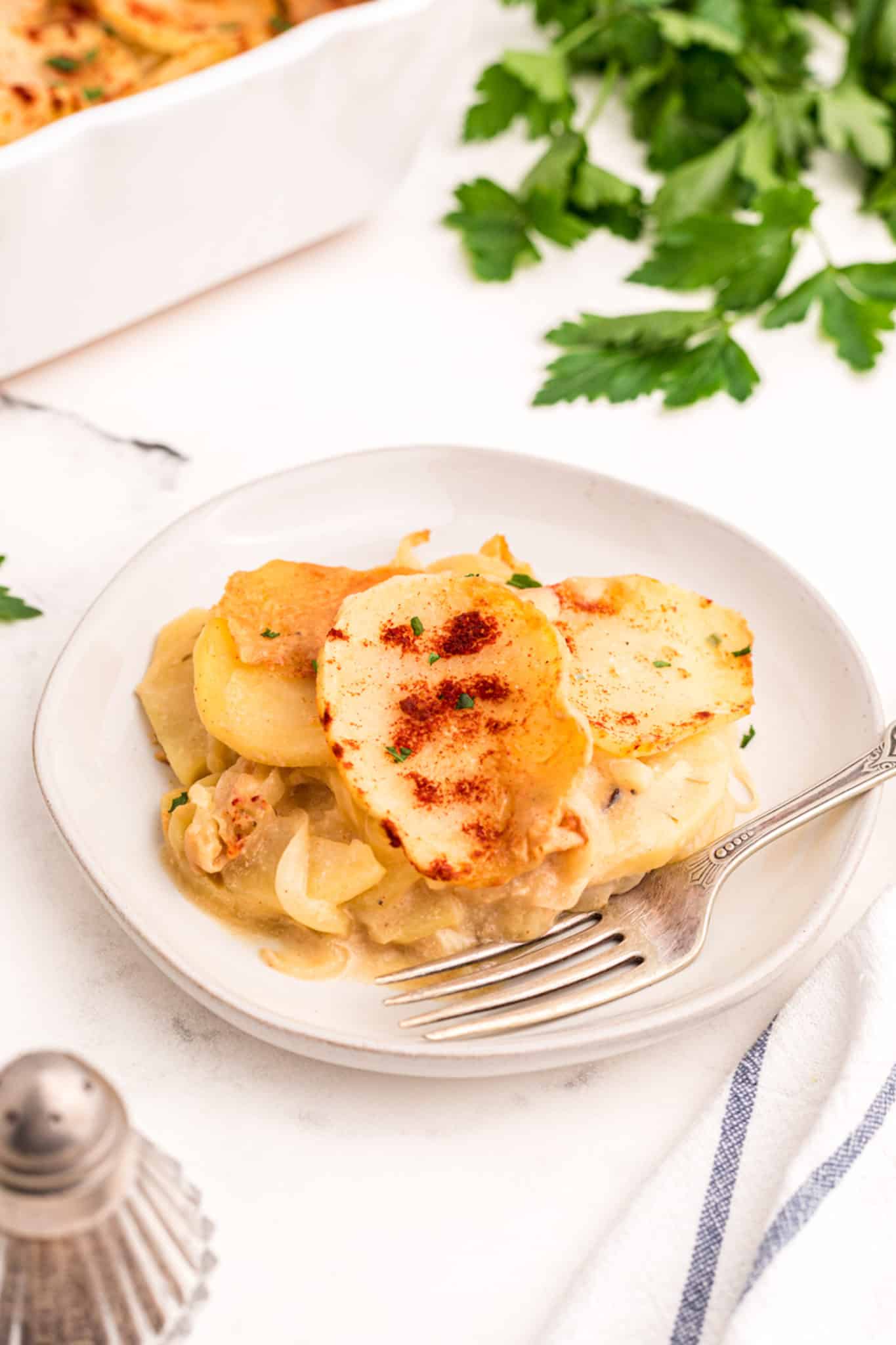 gluten-free dairy-free scalloped potatoes on a plate.