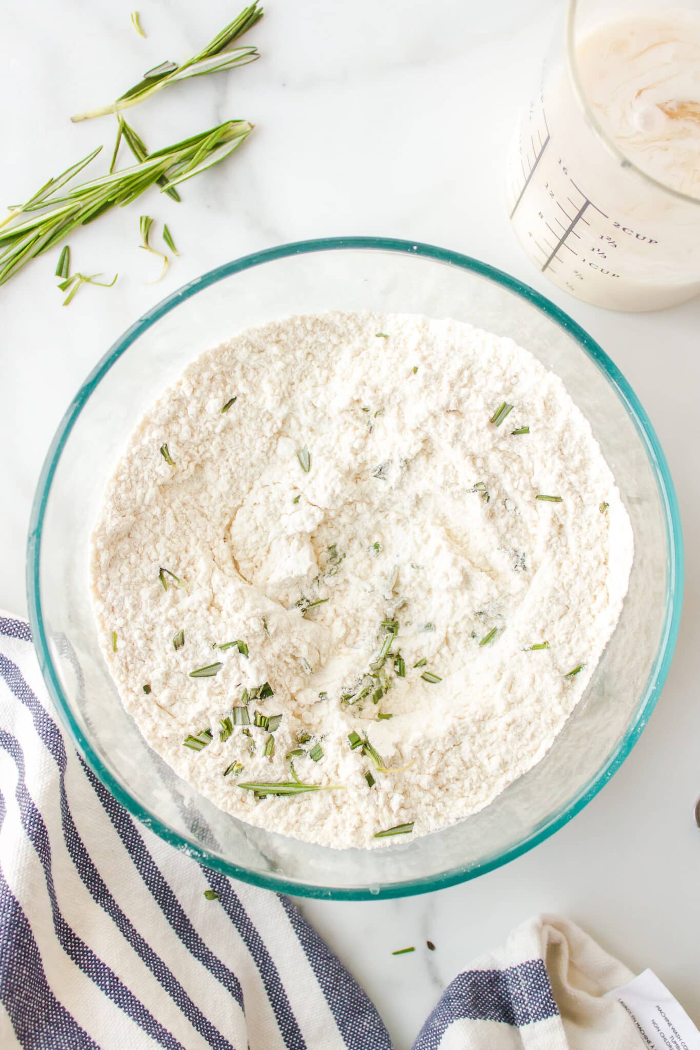 dry ingredients in bowl for drop biscuits.
