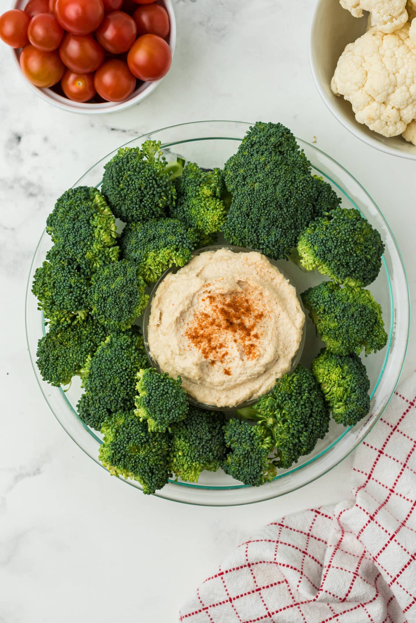 broccoli florets with hummus