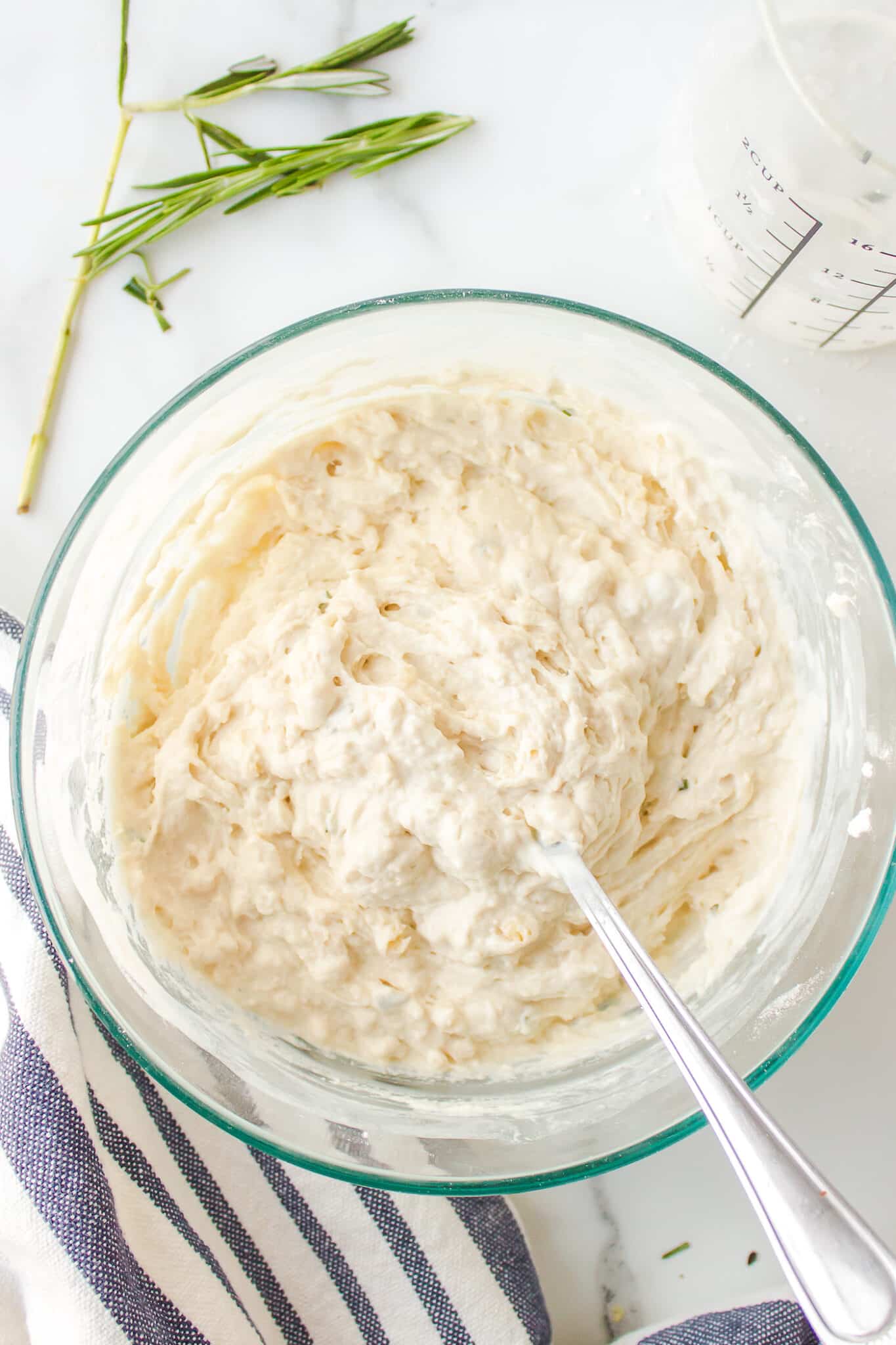 batter for biscuits in bowl.