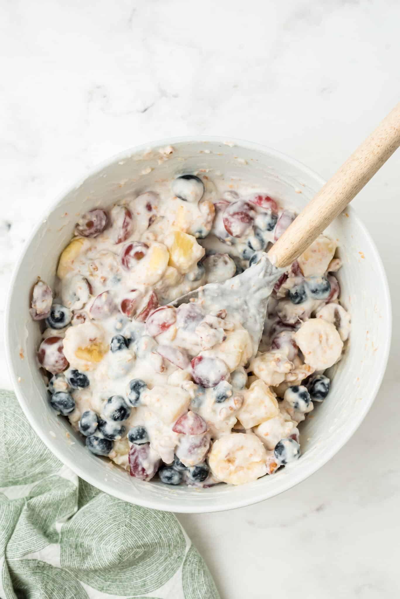 ambrosia salad with dairy-free topping.