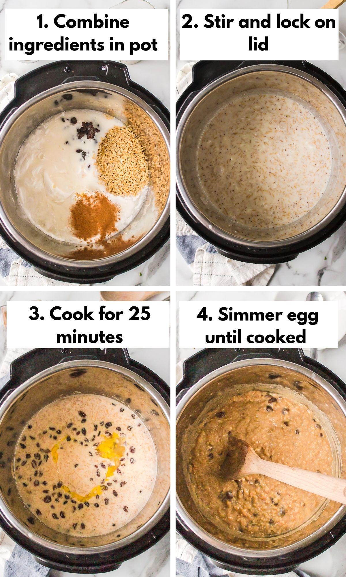 process photos for how to make instant pot rice pudding