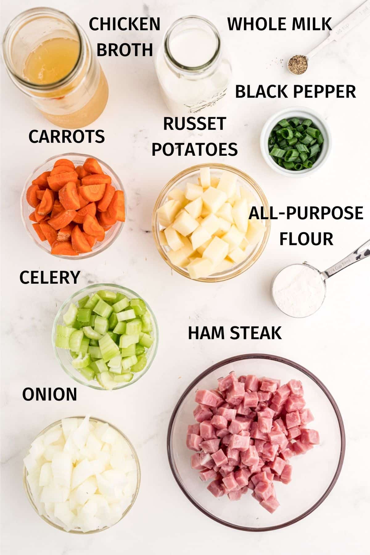 ingredients for crockpot ham and potato soup.