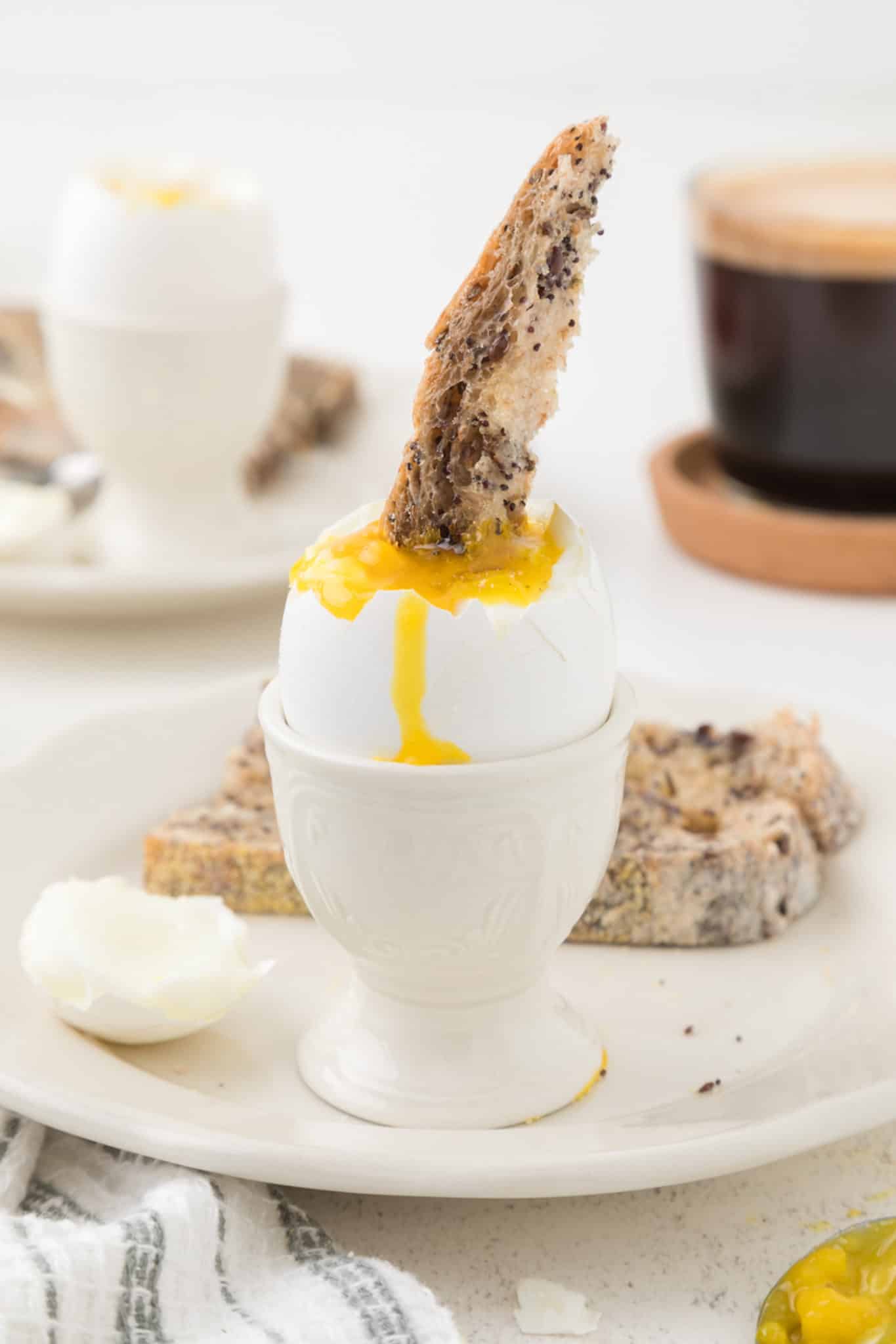 toast dipped in a soft boiled egg