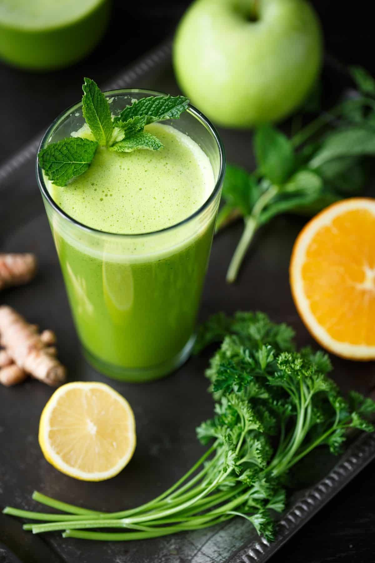 green juice on a table