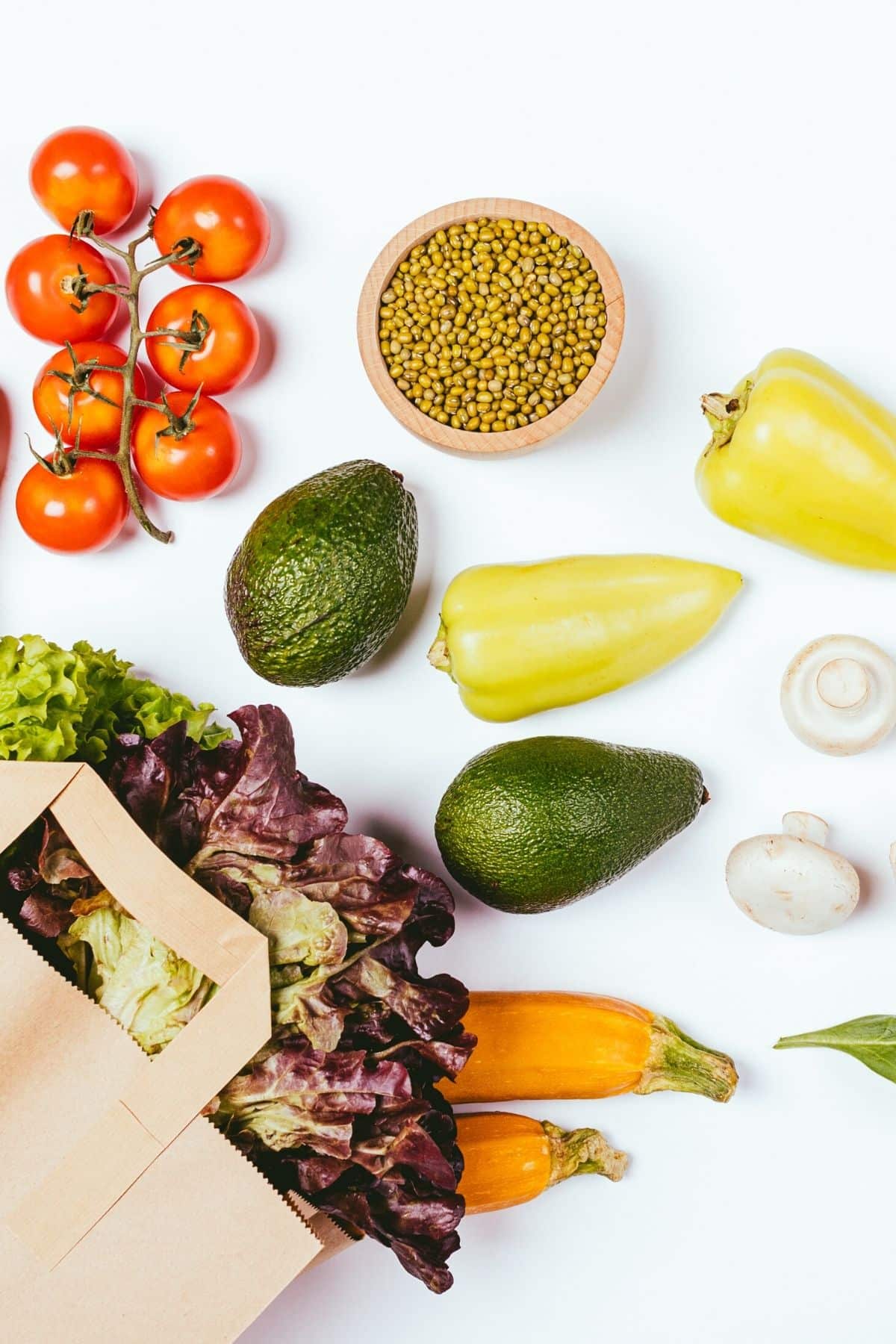 fruits and veggies on a counter.