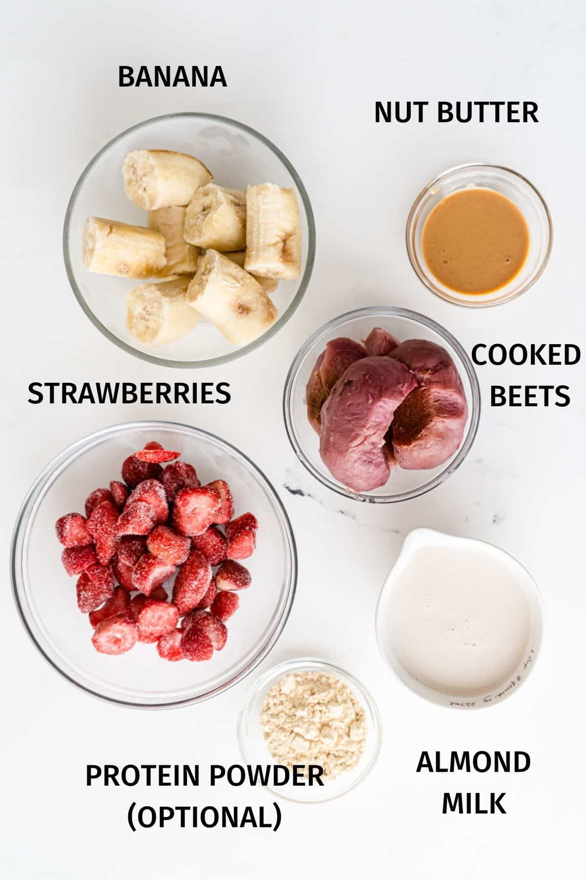 ingredients for banana beet smoothie.