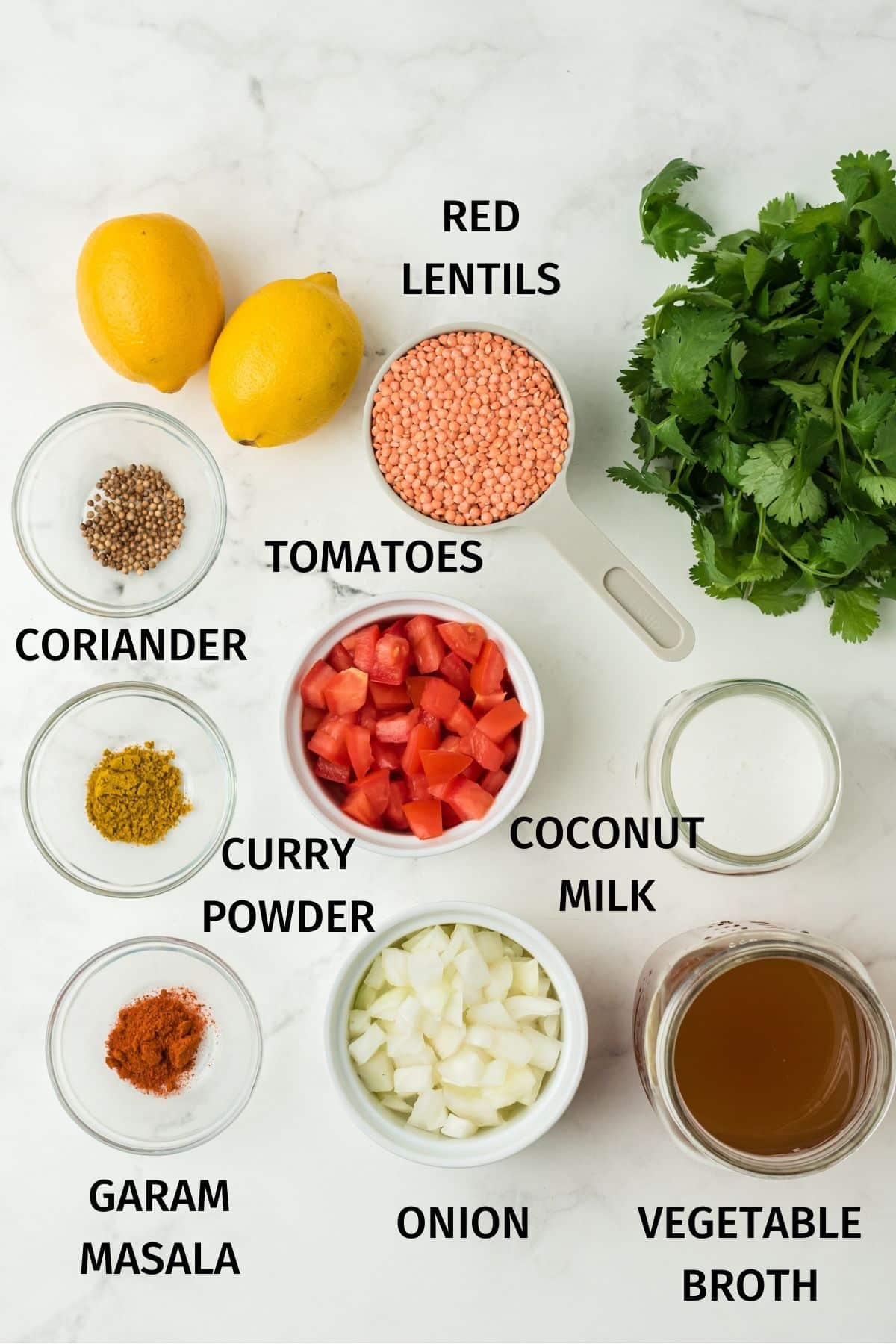 instant pot dal ingredients with labels.