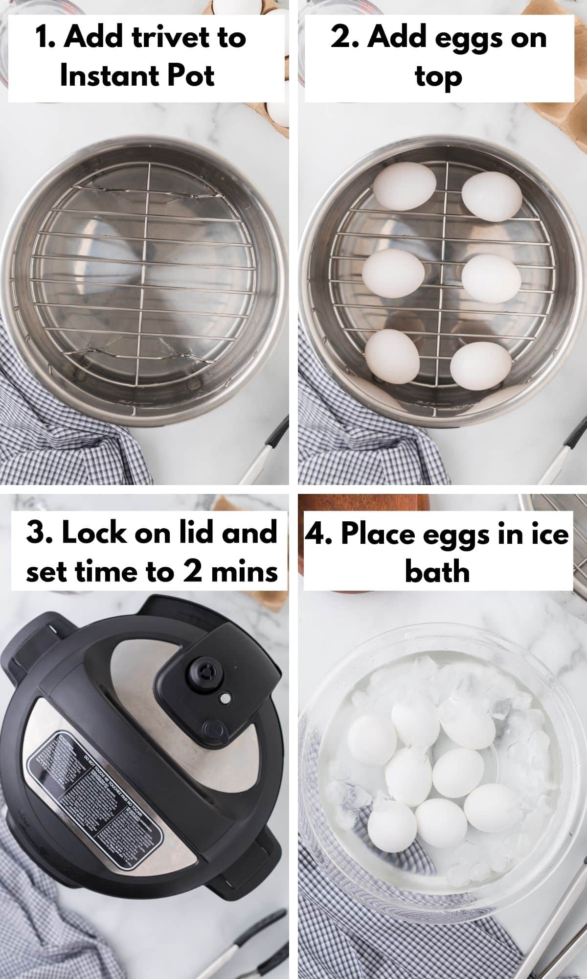 instant pot hard boiled egg process photos.