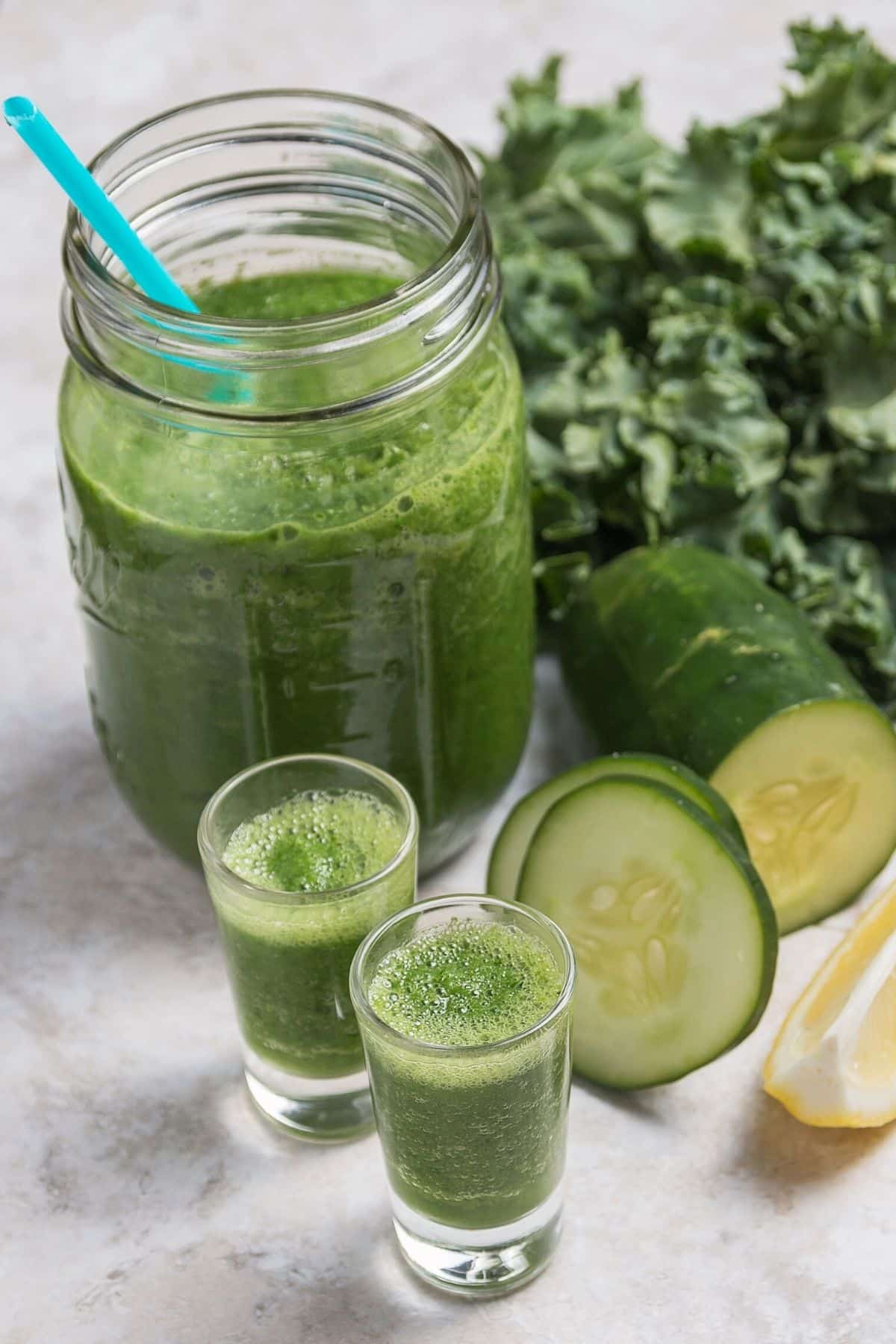 kale juice in shot glasses