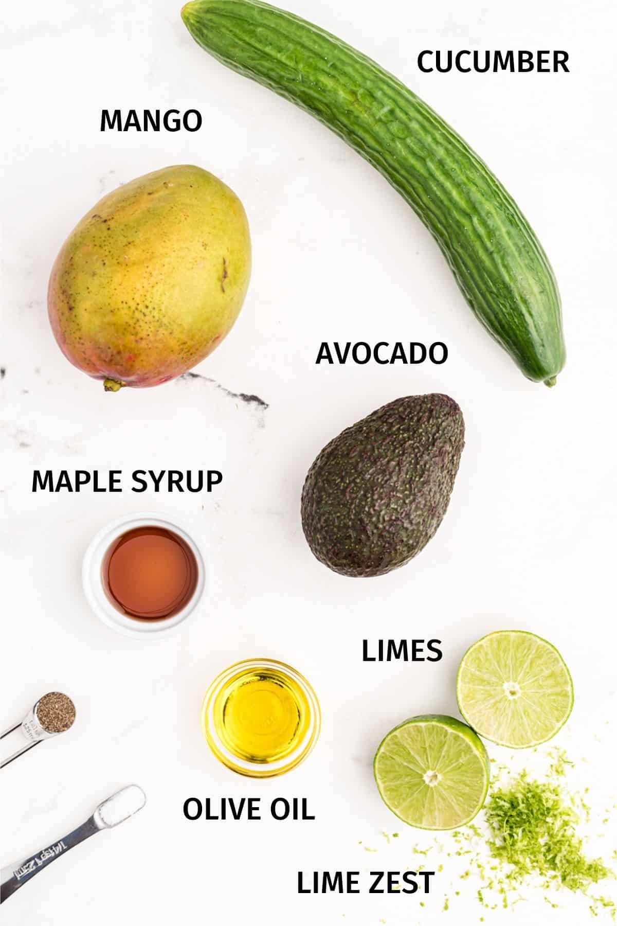 ingredients for mango avocado salad.
