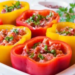 red and yellow stuffed peppers
