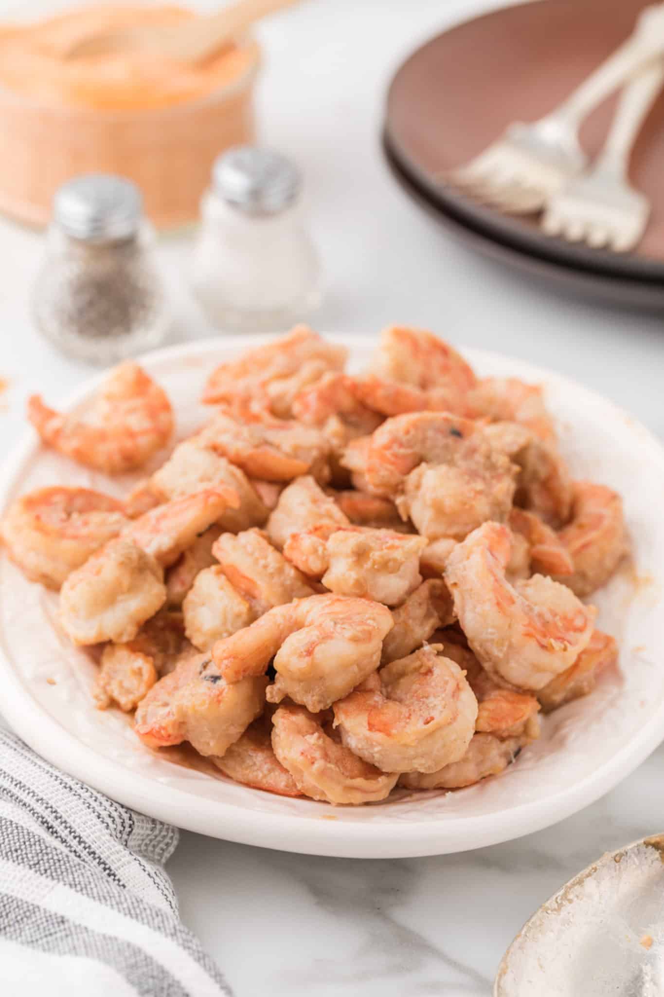 cooked shrimp tossed with sauce