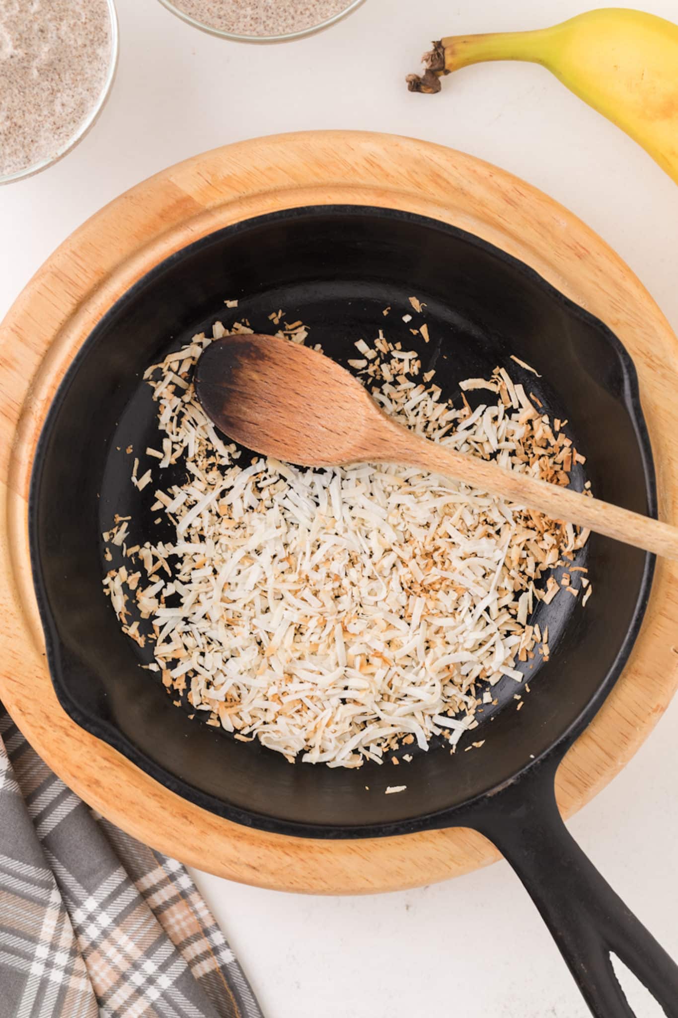 toasted coconut in skillet