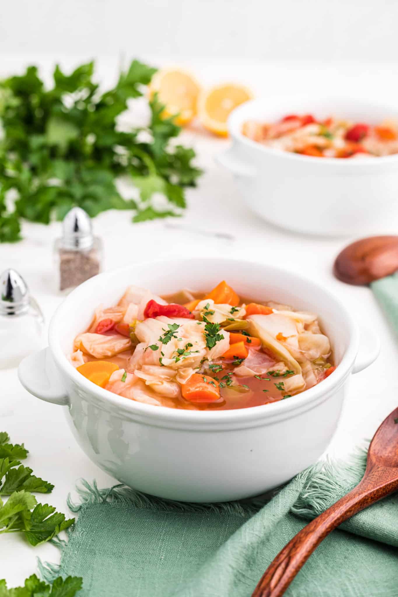 two bowls of detox cabbage soup