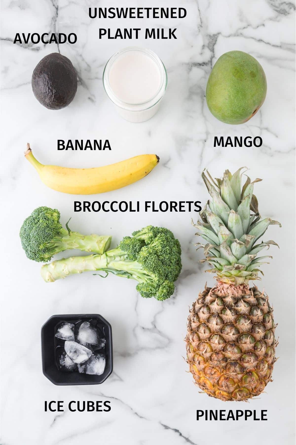 ingredients for broccoli pineapple smoothie.