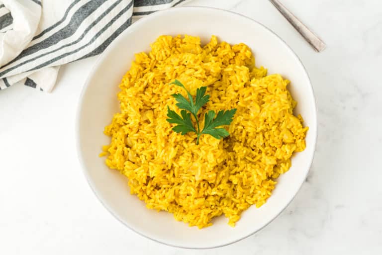 a bowl of yellow rice