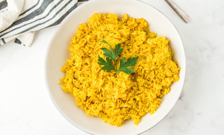 a bowl of yellow rice