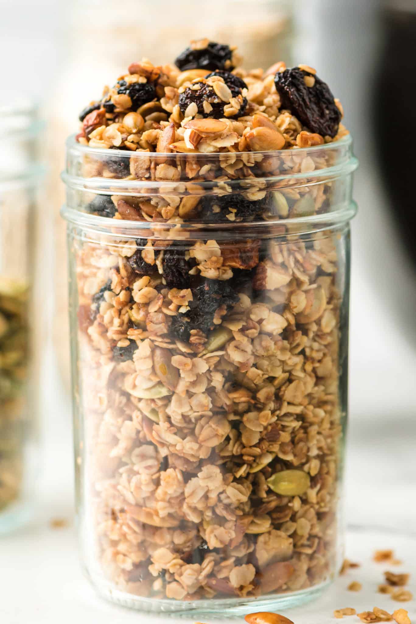 a jar of homemade air fryer granola.