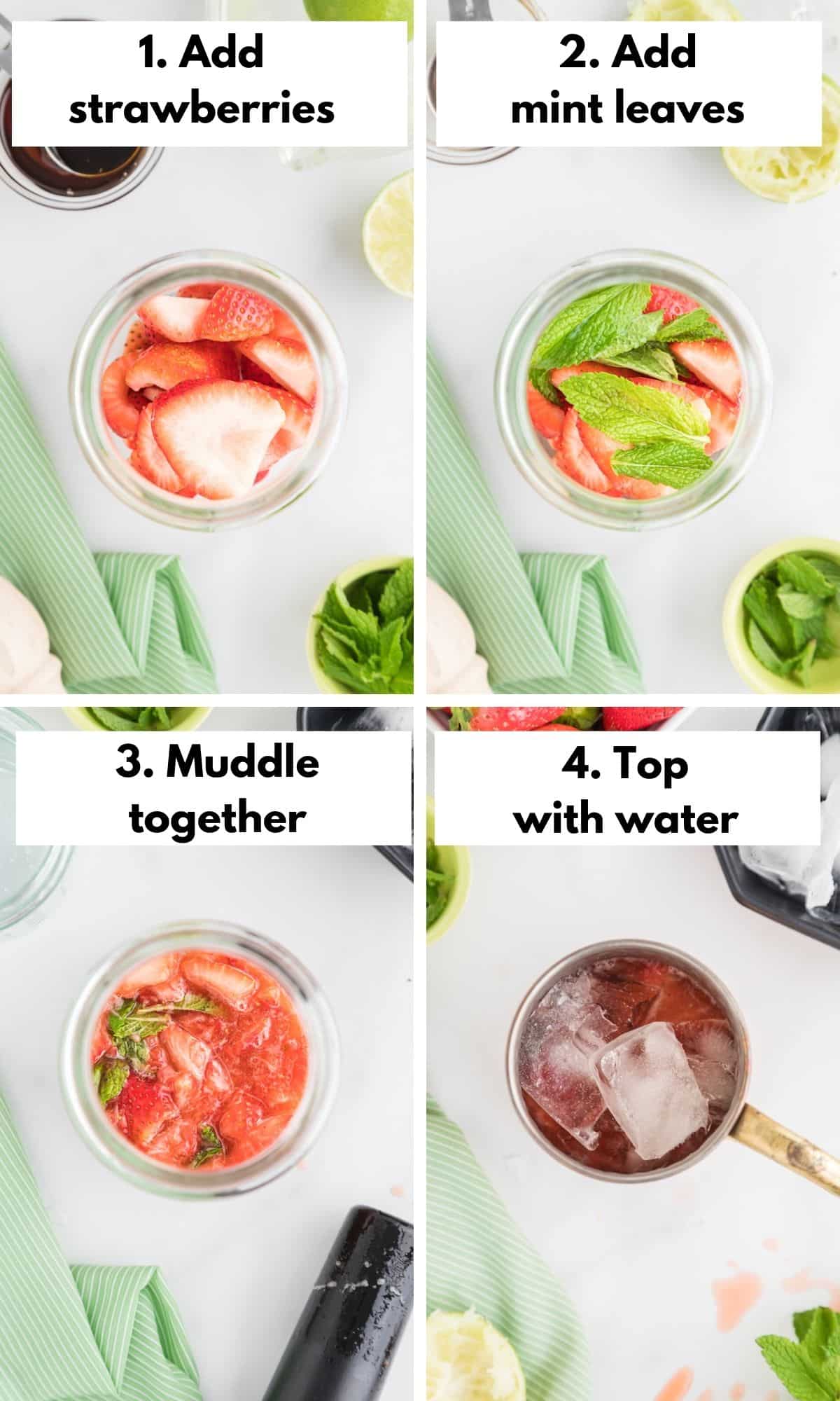photos with how to make a strawberry mocktail.