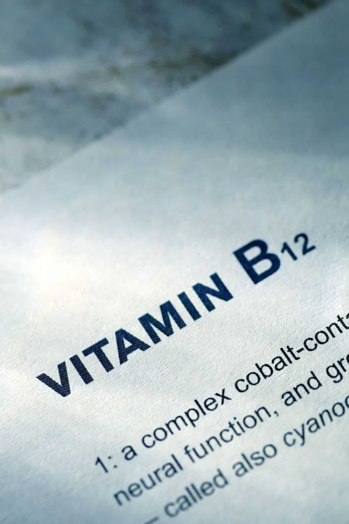 A paper with Vitamin B12 Written on it.