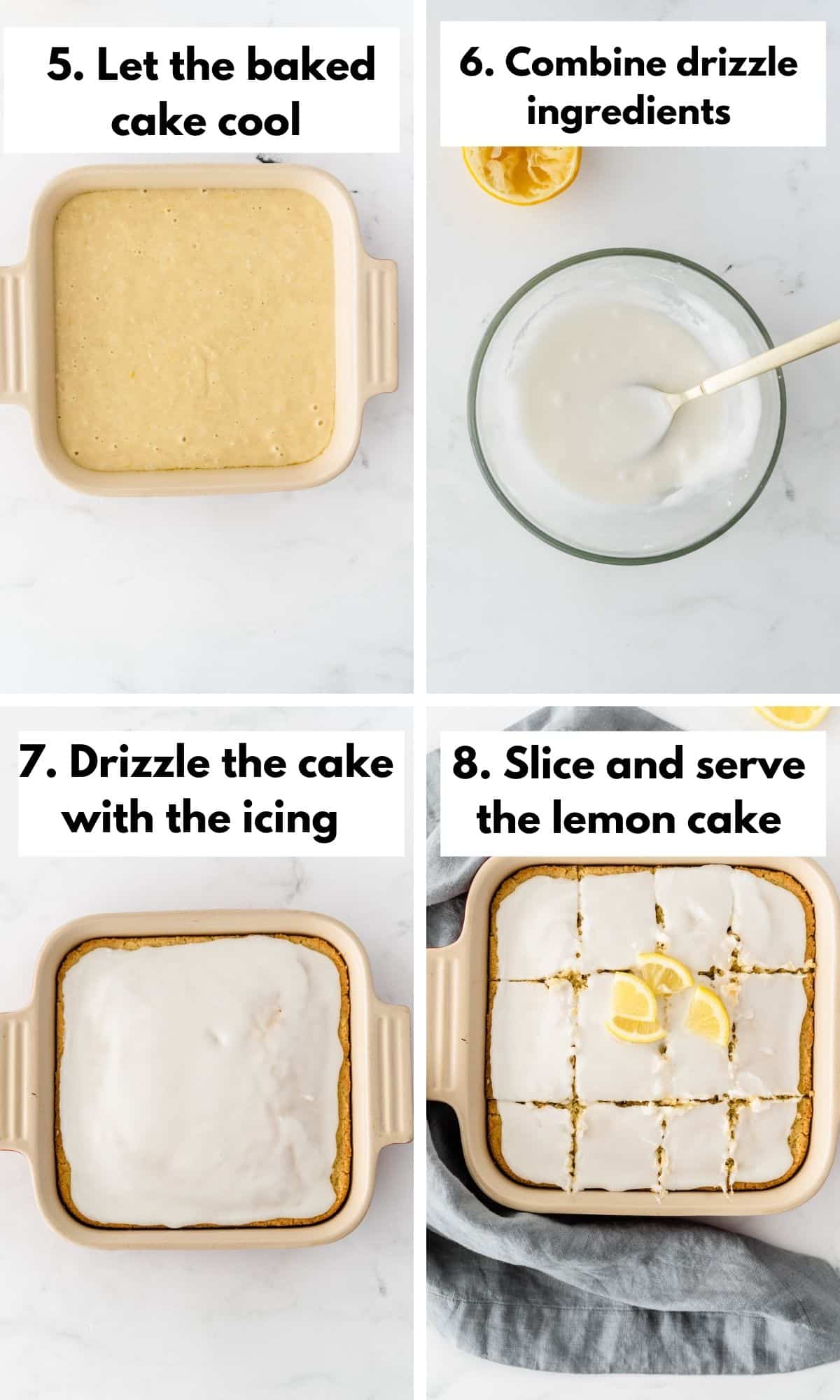 labeled photos for making icing for lemon cake.