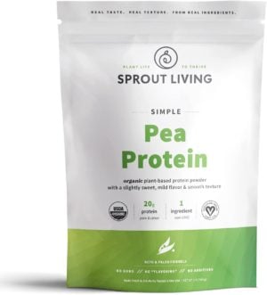 sprout living pea protein powder bag.