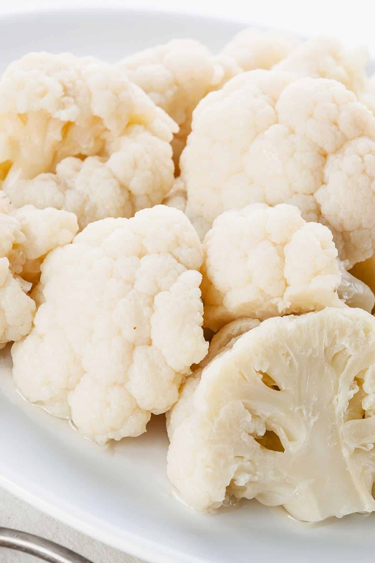 dish of steamed cauliflower.