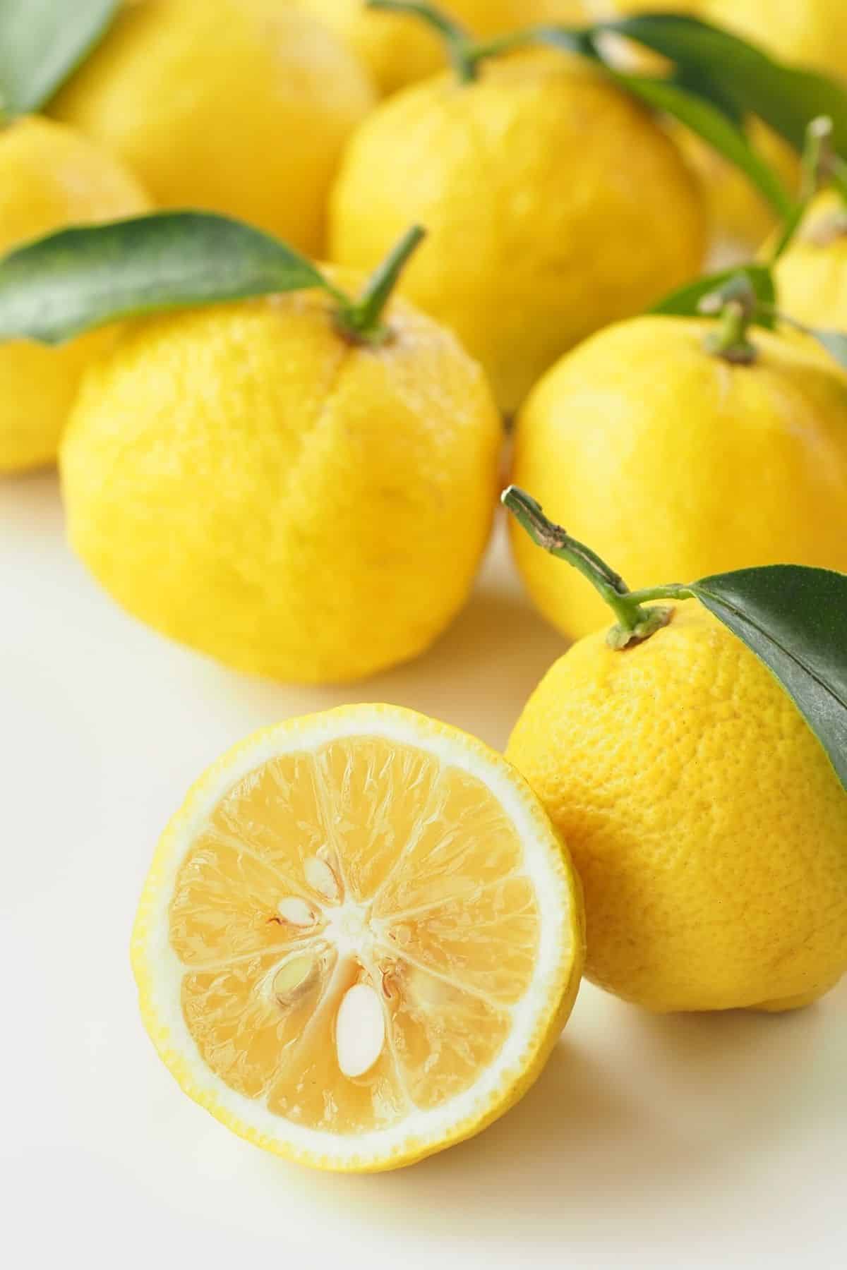 yuzu fruit on a tabletop.