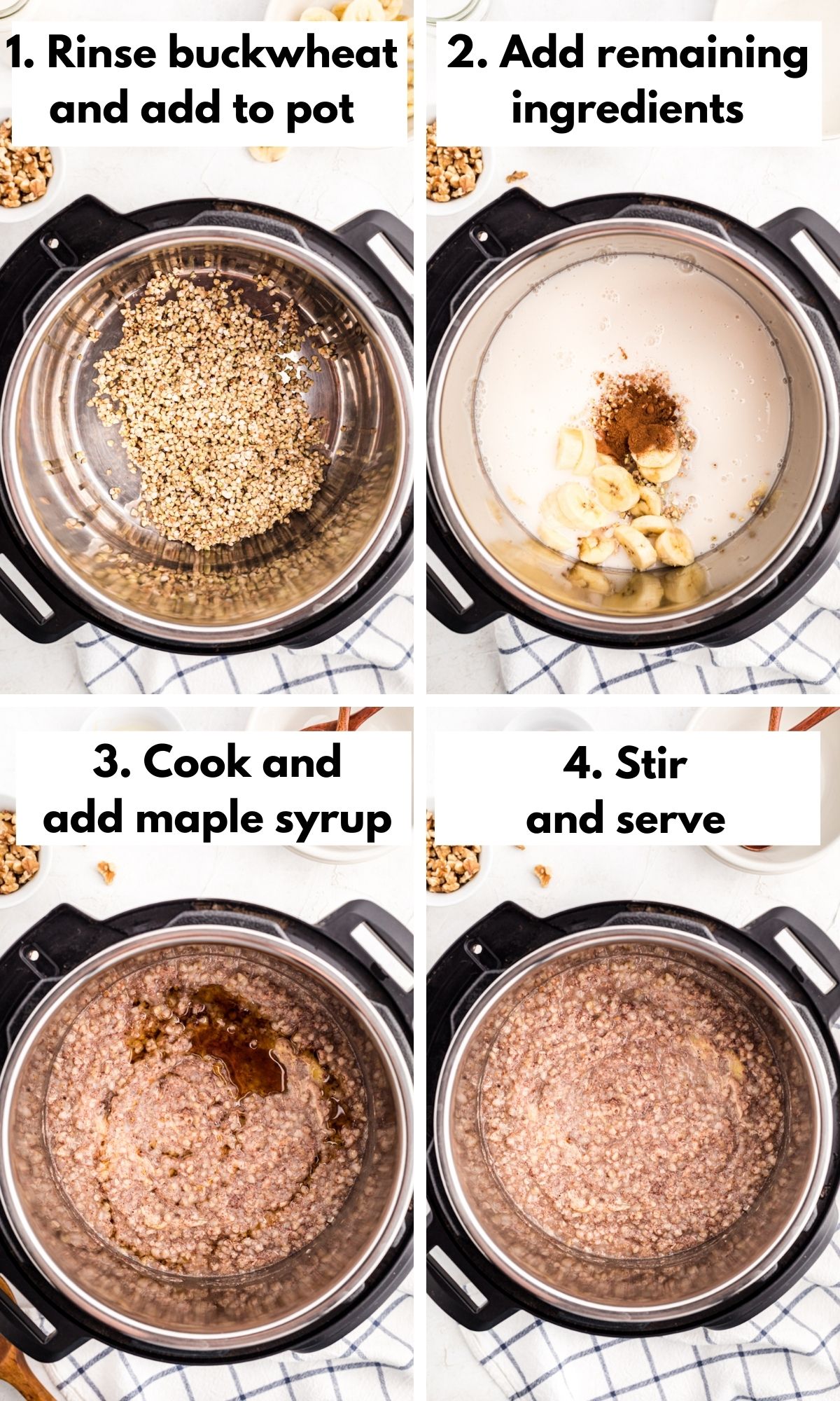 Process collage for making buckwheat porridge in an Instant Pot.