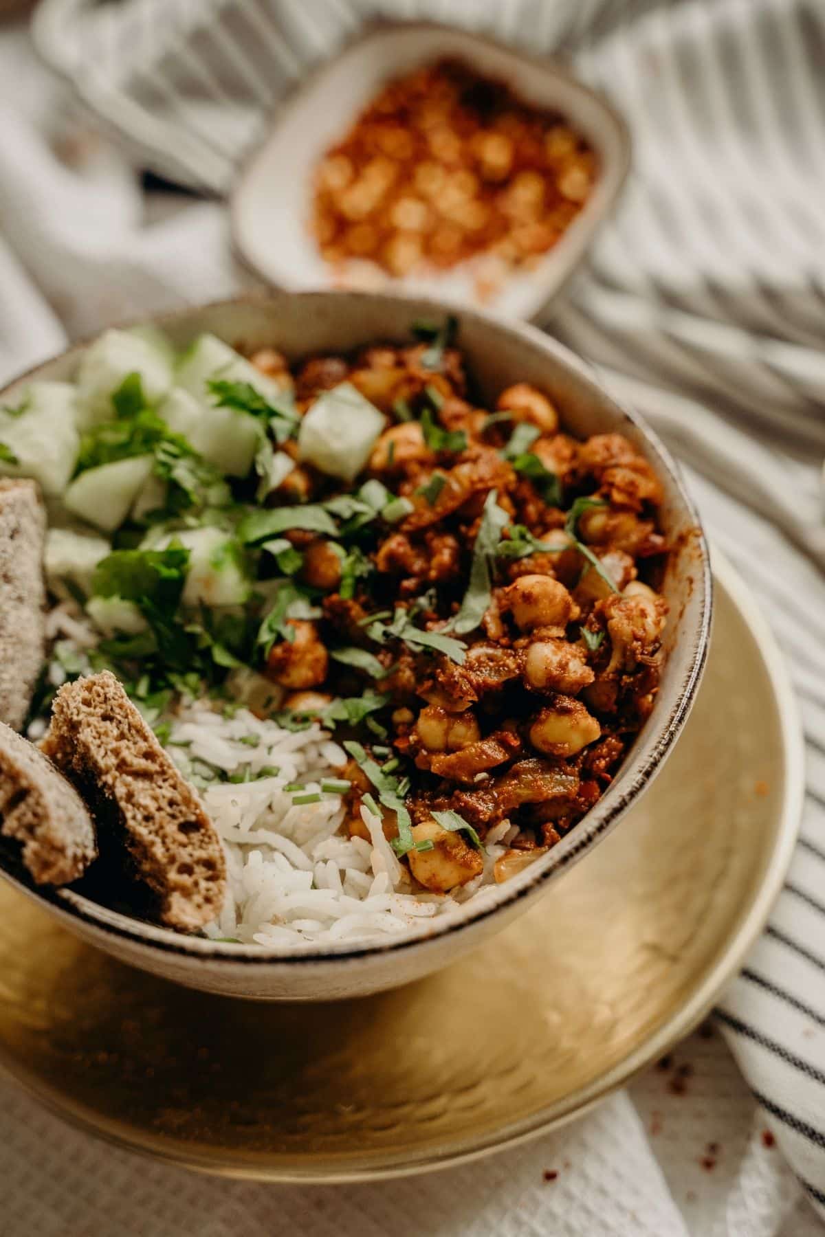 Vegetarian rice and chick peas in a bowl.