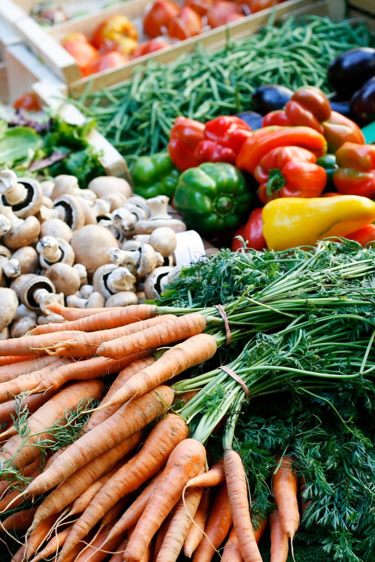 fresh foods at a farmers market.