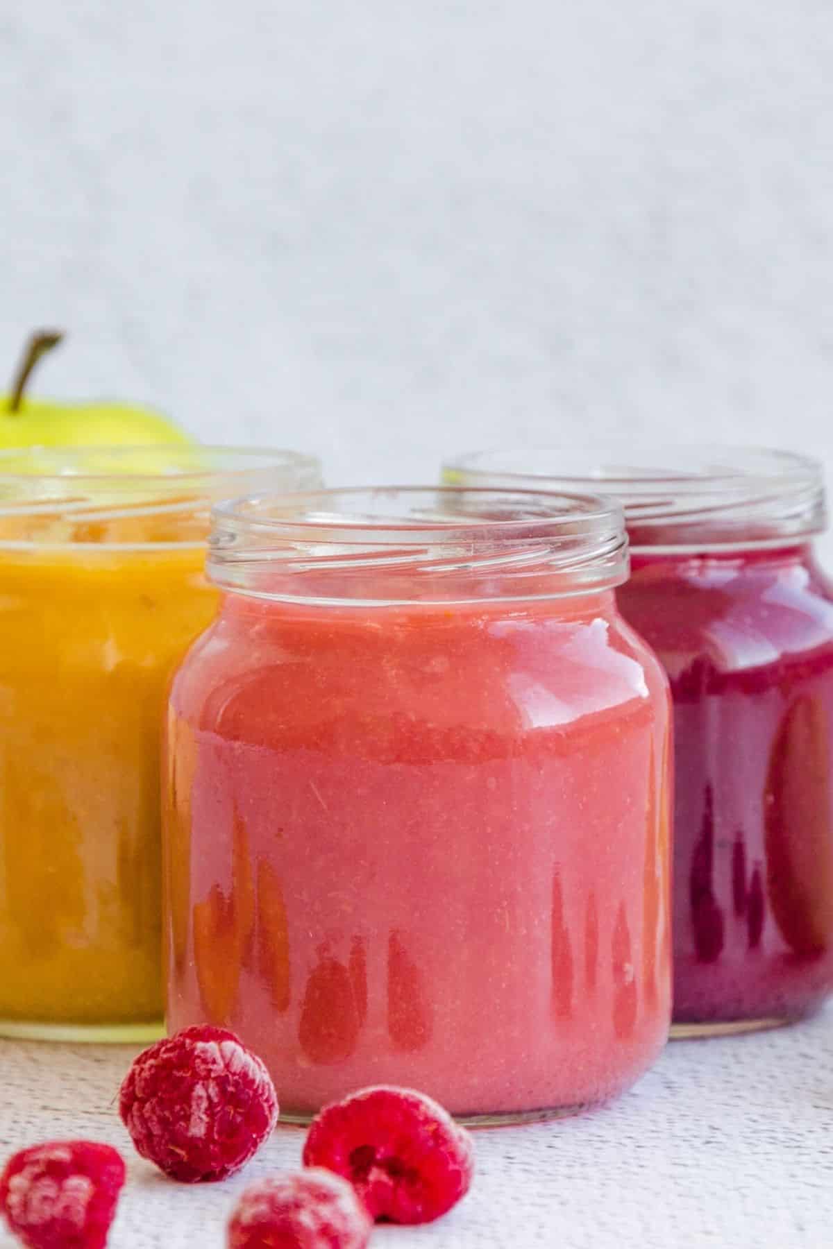 fruit purees in jars.