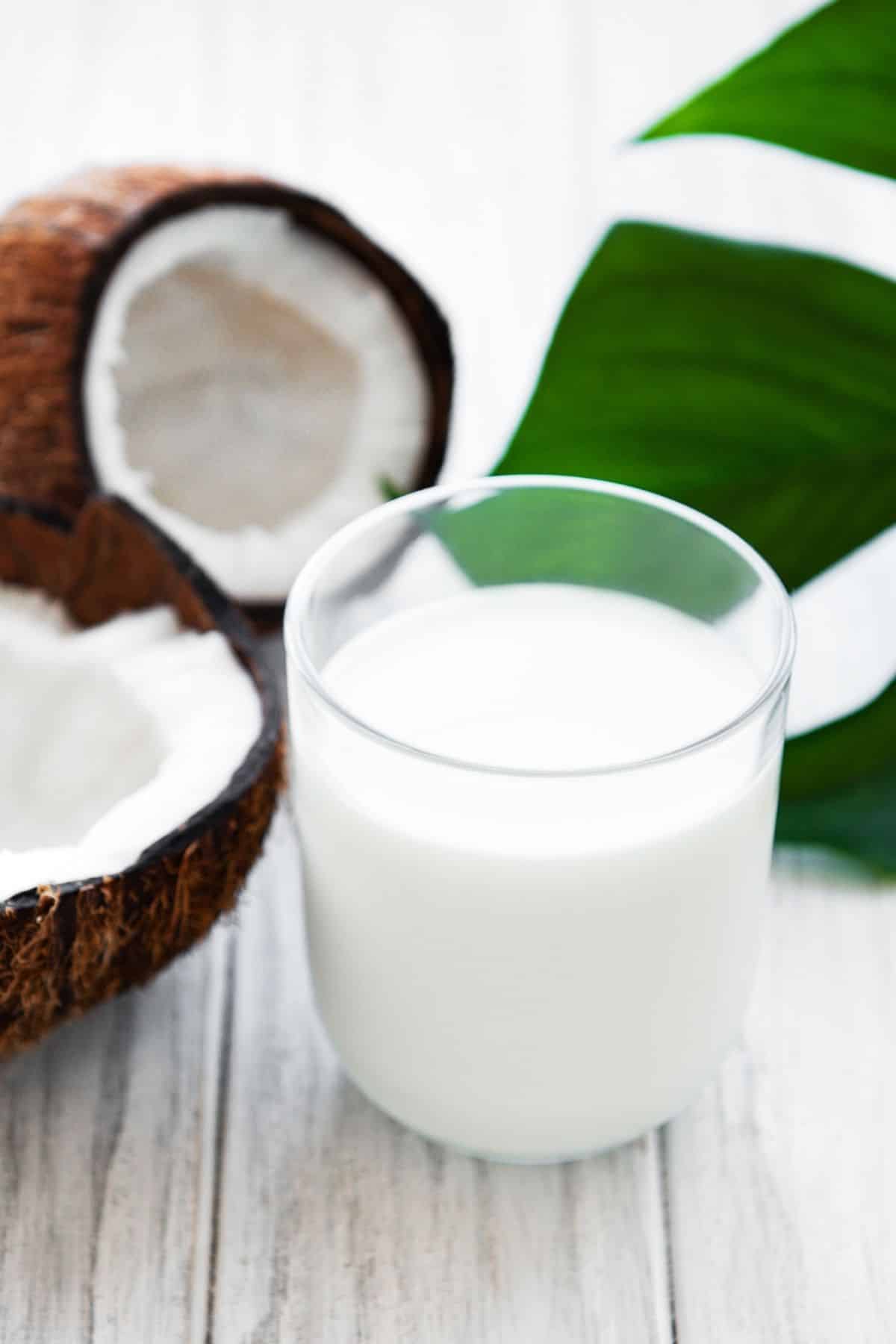 Coconut milk in a glass.