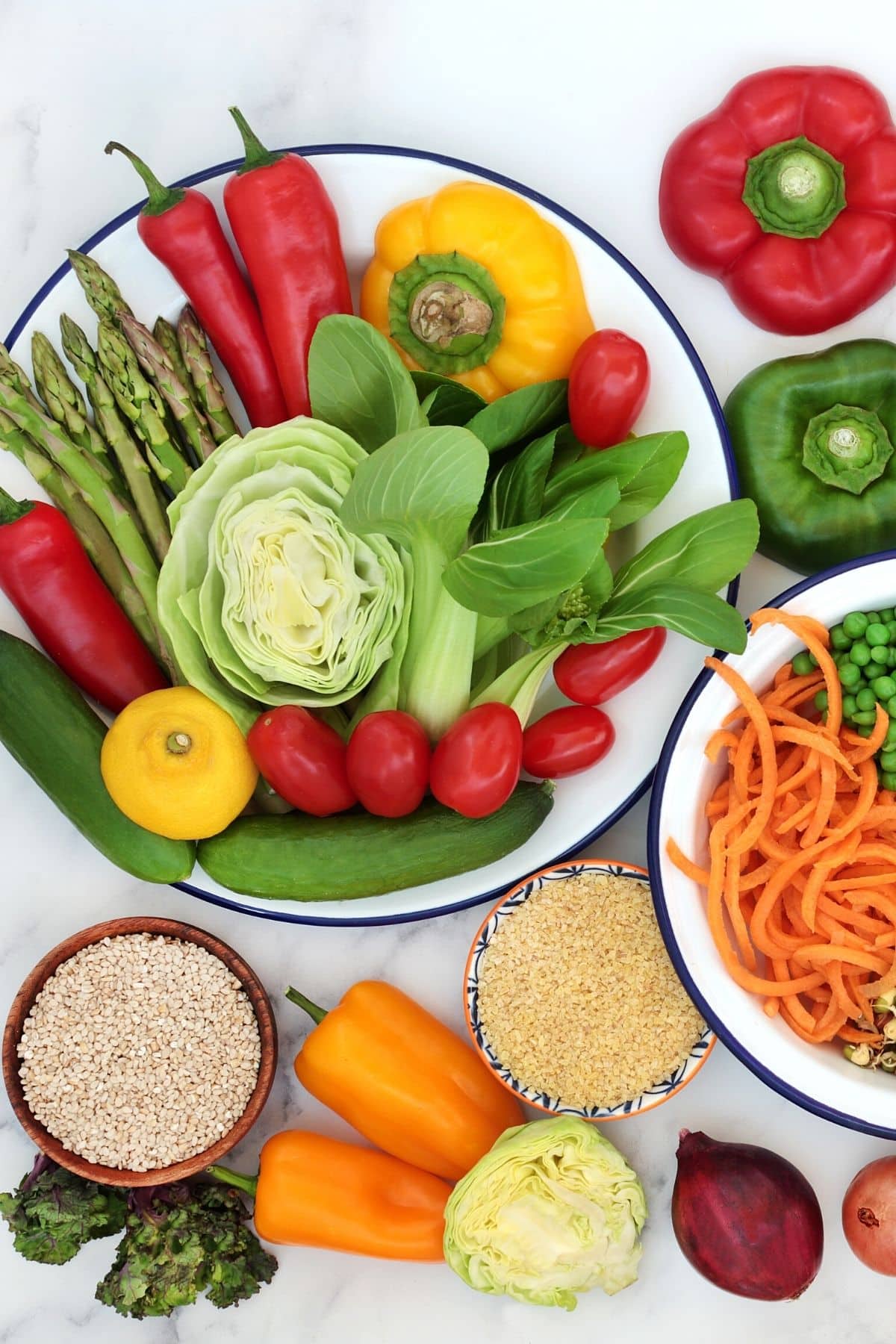 healthy low histamine foods on a tabletop.