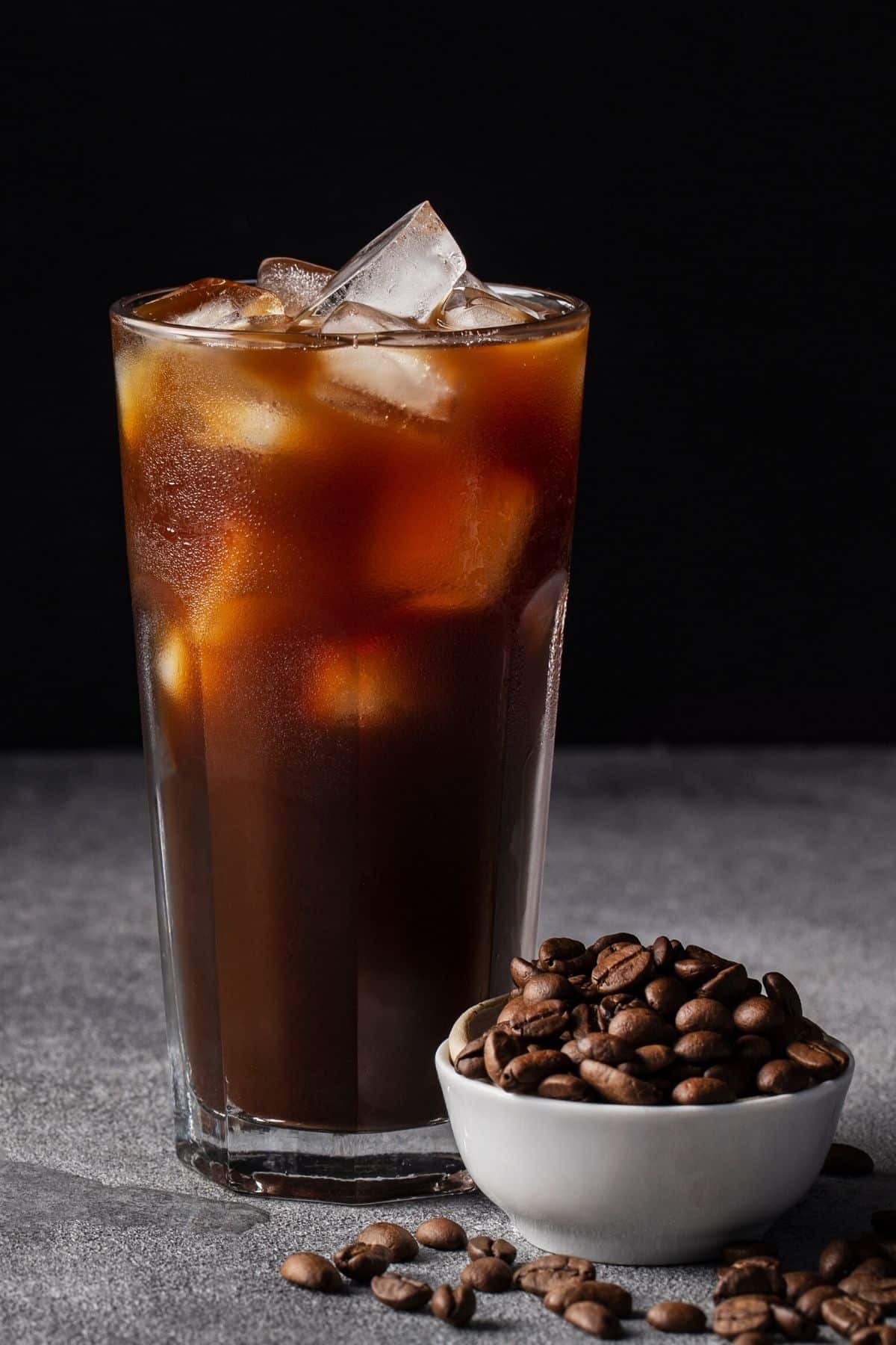 glass of iced coffee with lots of ice.