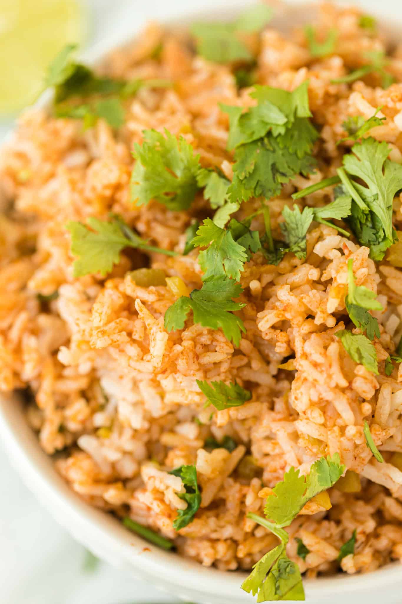 bowl of mexican rice topped with cilantro