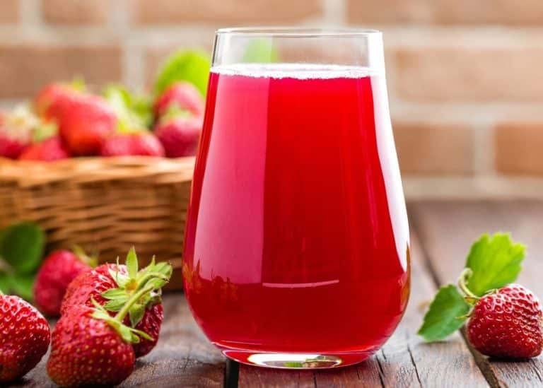 strawberry juice in pretty glass.