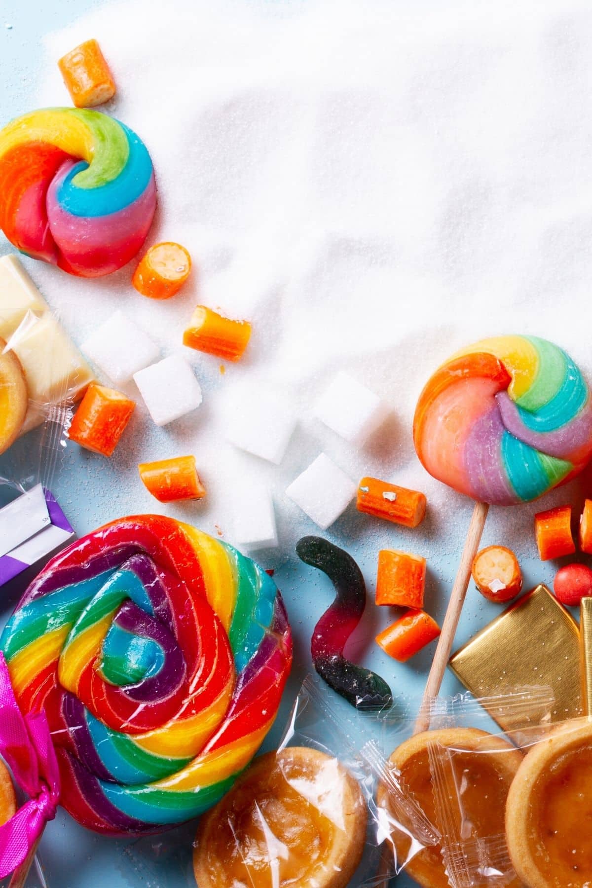 sugary treats on a table with white sugar.