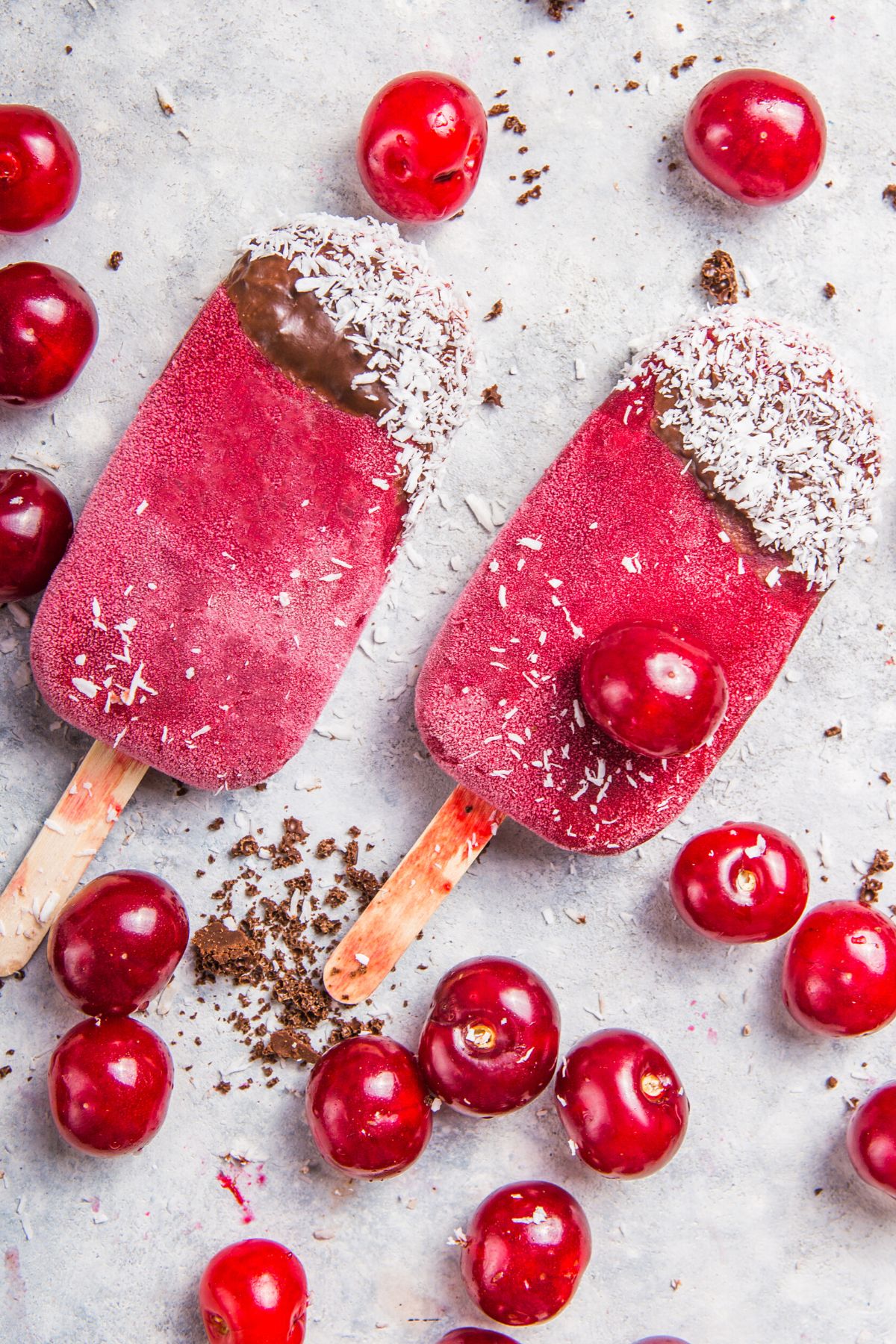 cherry popsicles dipped in chocolate.