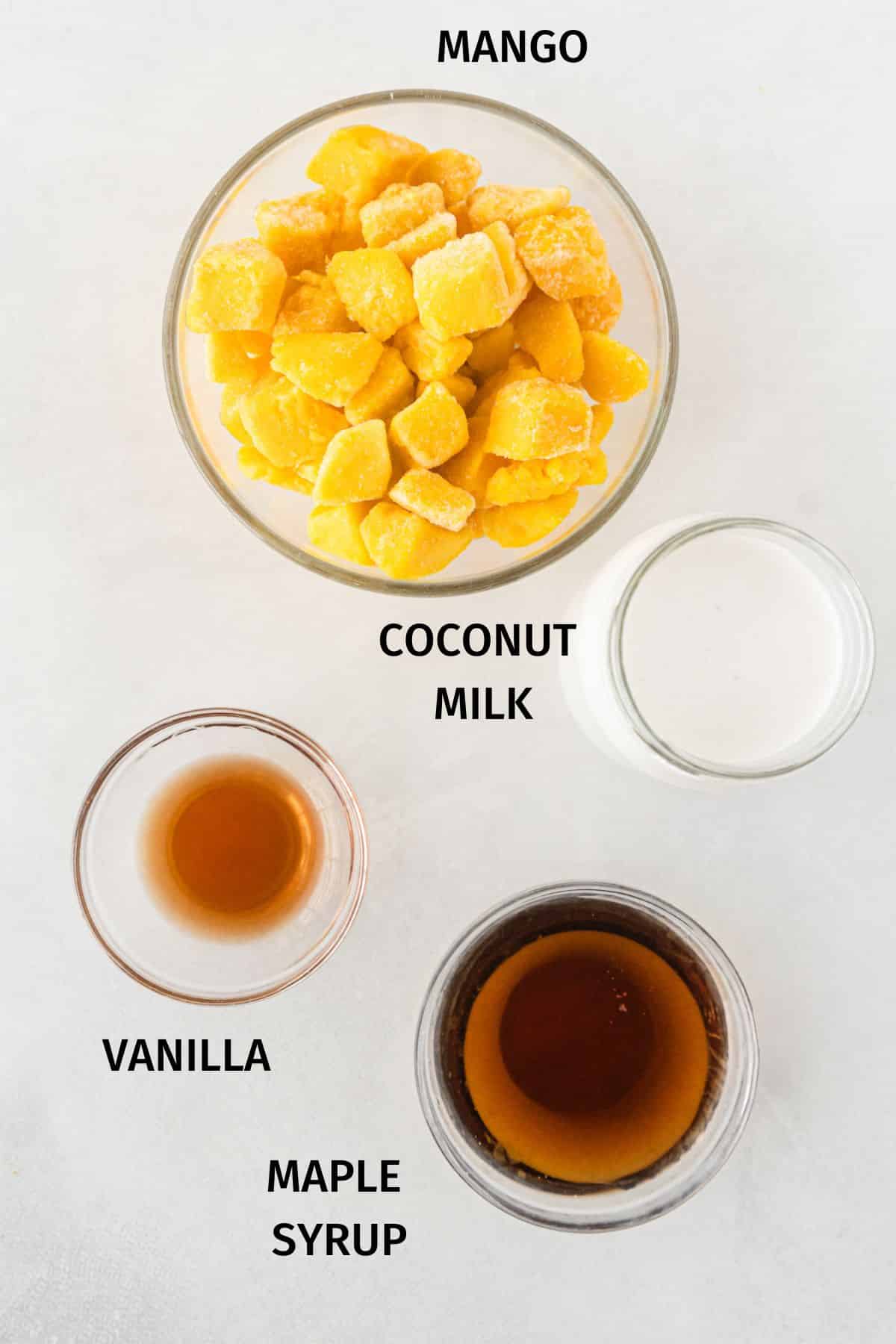 ingredients for making mango ice cream.