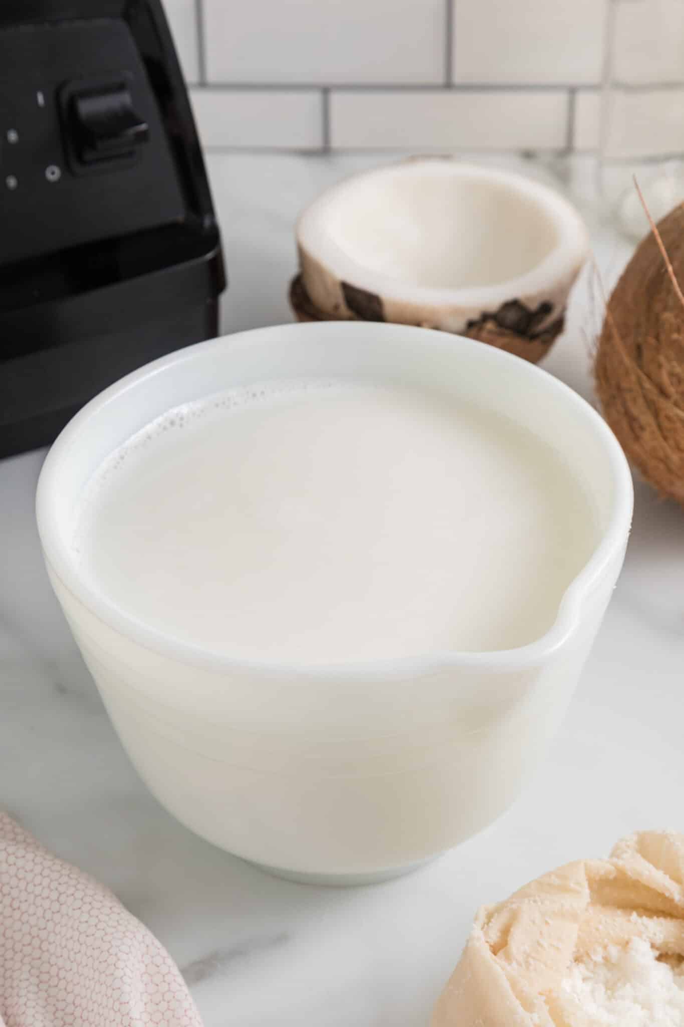 bowl of homemade coconut milk.