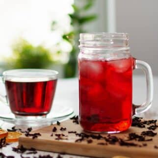 mug and jar with hibiscus tea