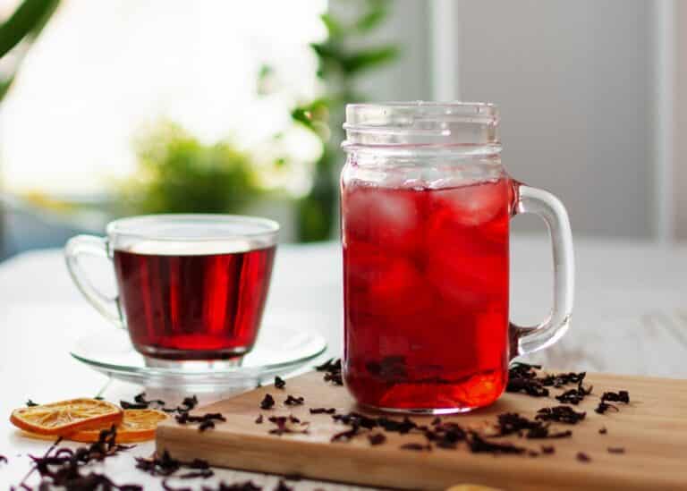 mug and jar with hibiscus tea