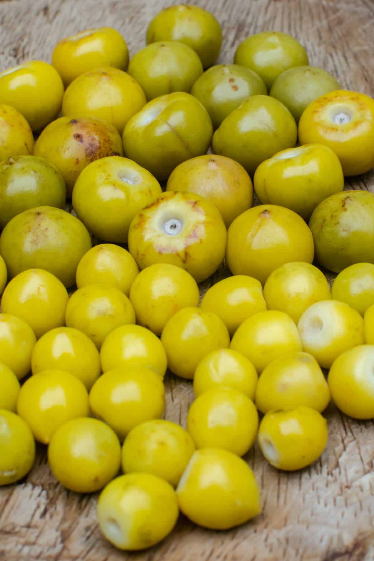 Nance fruit on a table.