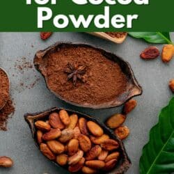 Alternatives to using cocoa powder in bowls and spoons on a table.