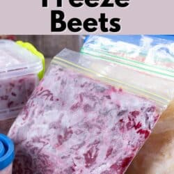Baggies and containers of frozen shredded beets.